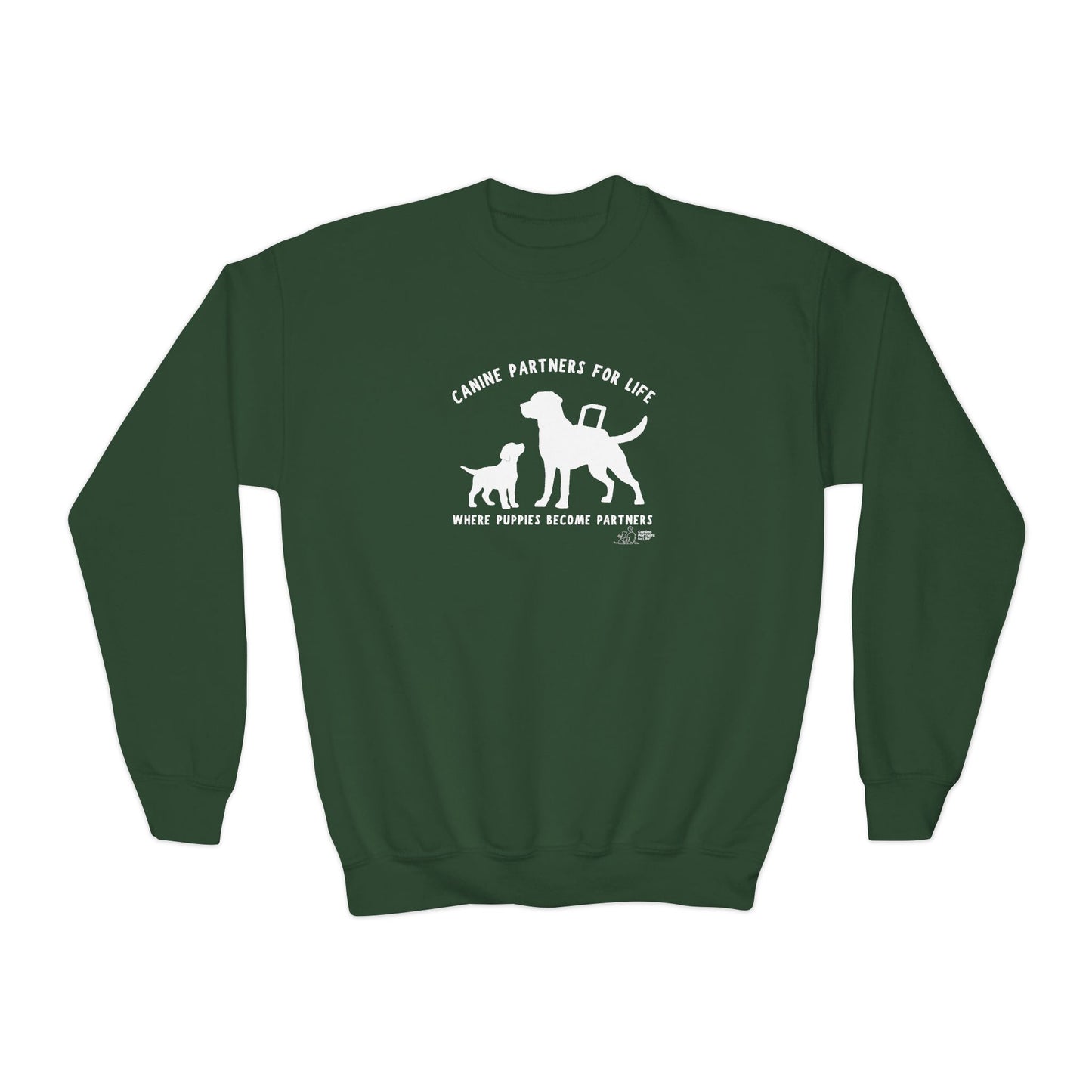 Where Puppies Become Partners Kids Gildan Crewneck Sweatshirt