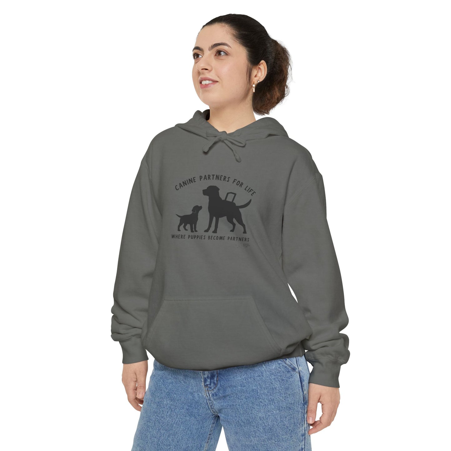 Where Puppies Become Partners Unisex Comfort Colors Hooded Sweatshirt