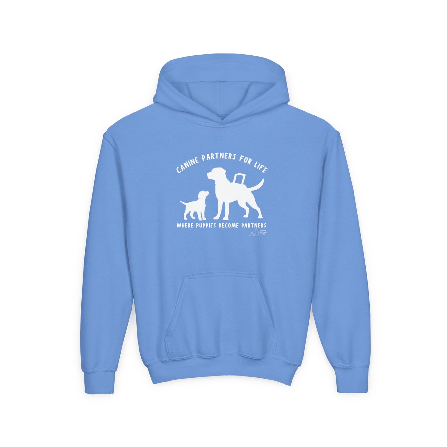 Where Puppies Become Partners Kids Gildan Hooded Sweatshirt