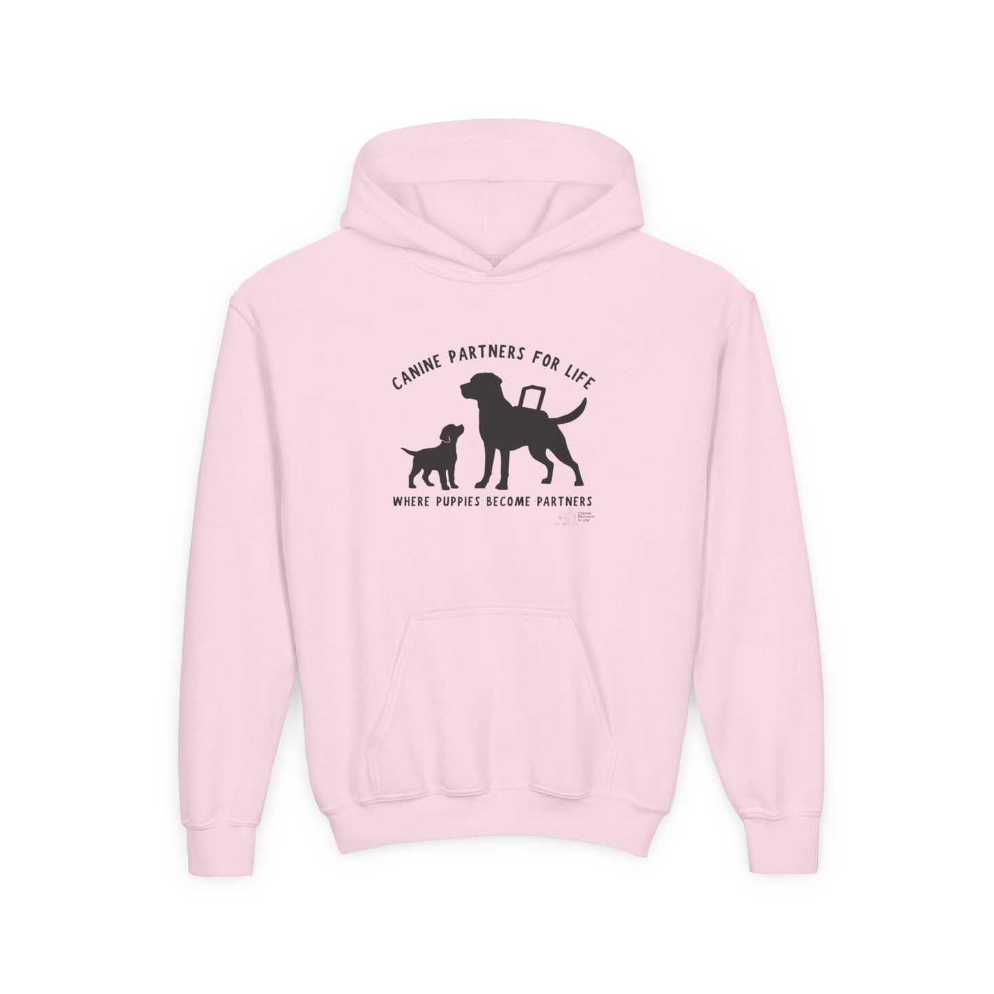 Where Puppies Become Partners Kids Gildan Hooded Sweatshirt