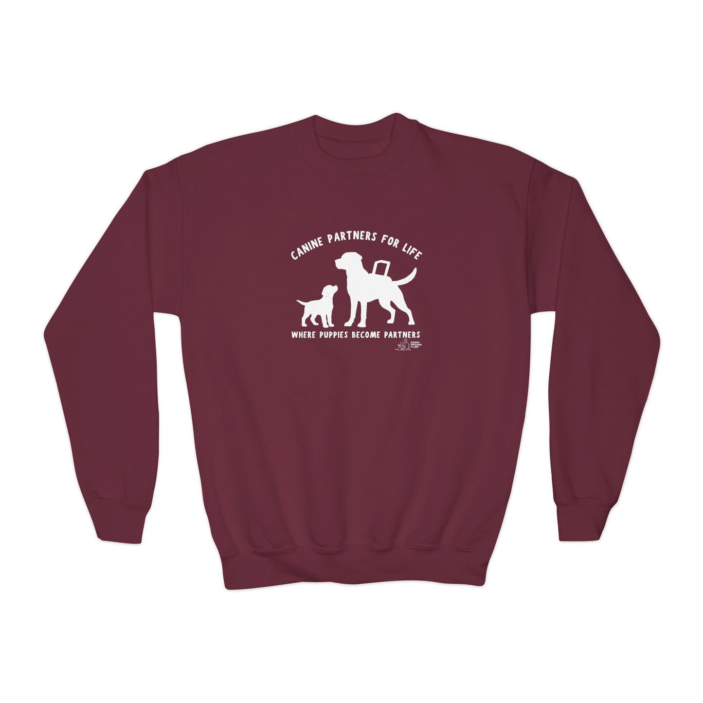 Where Puppies Become Partners Kids Gildan Crewneck Sweatshirt