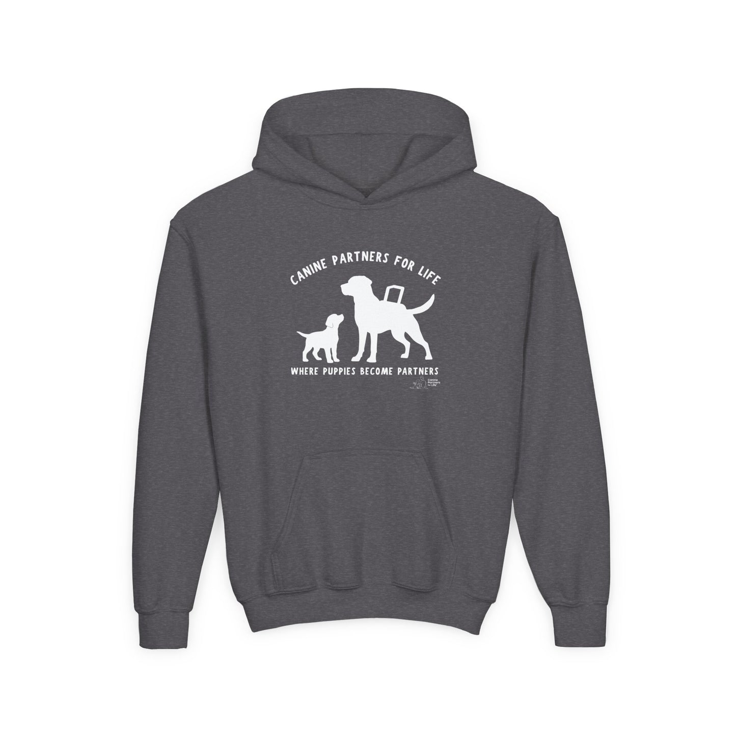 Where Puppies Become Partners Kids Gildan Hooded Sweatshirt