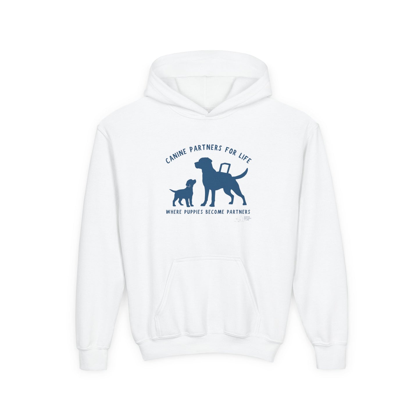 Where Puppies Become Partners Kids Gildan Hooded Sweatshirt