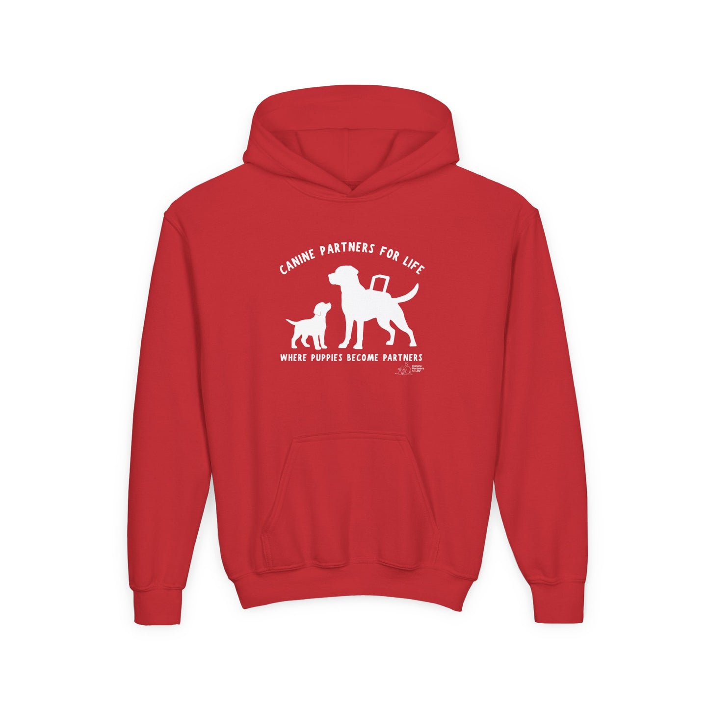 Where Puppies Become Partners Kids Gildan Hooded Sweatshirt