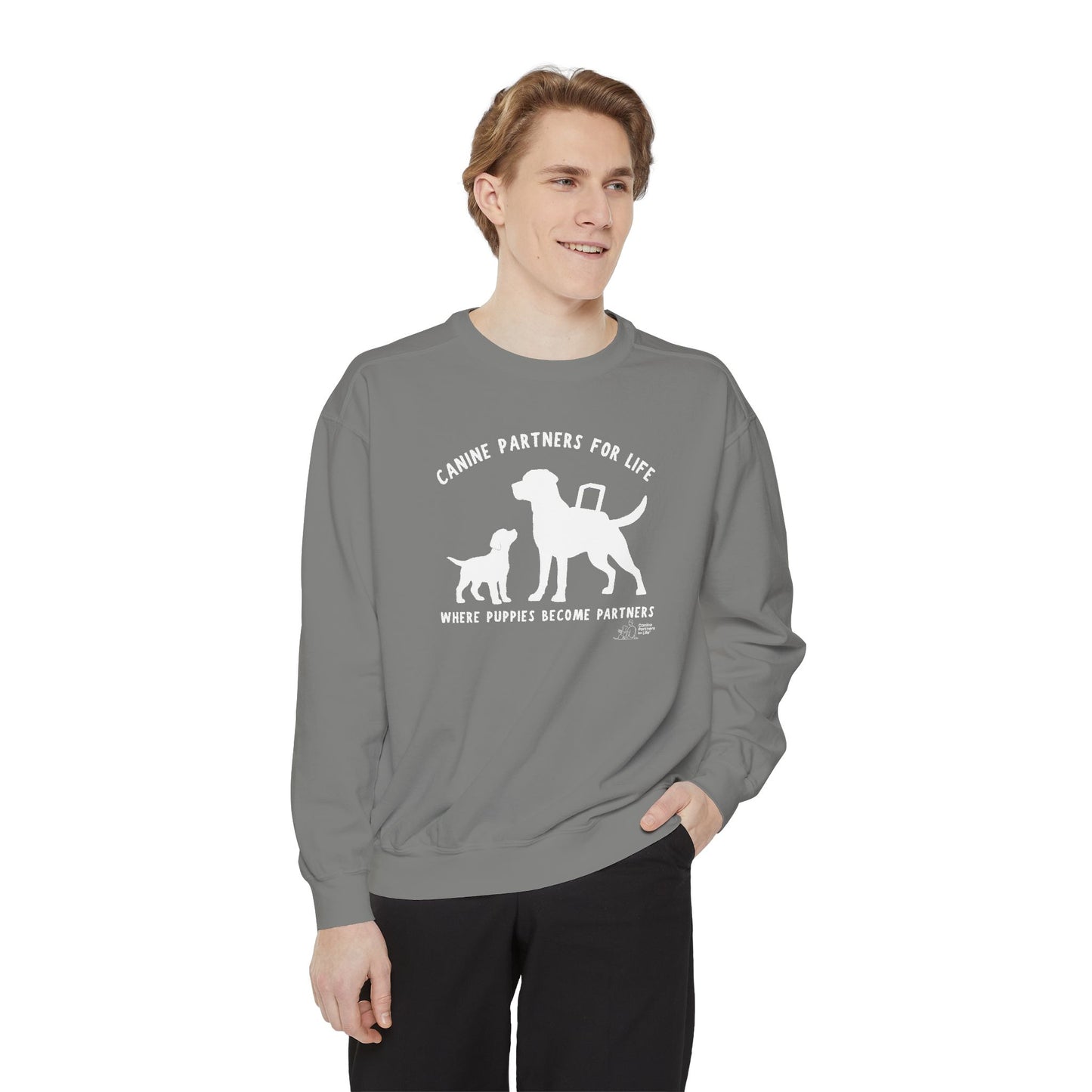 Where Puppies Become Partners Comfort Colors Crewneck