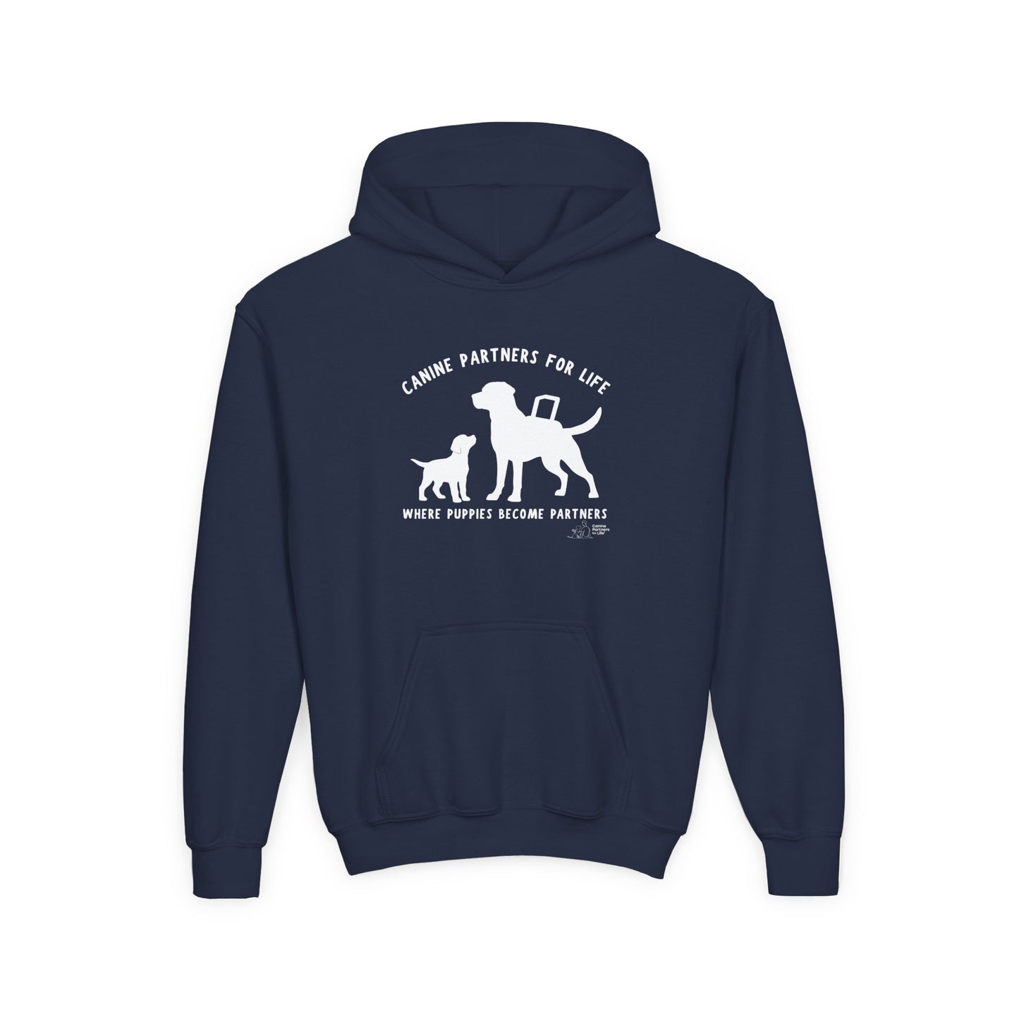 Where Puppies Become Partners Kids Gildan Hooded Sweatshirt