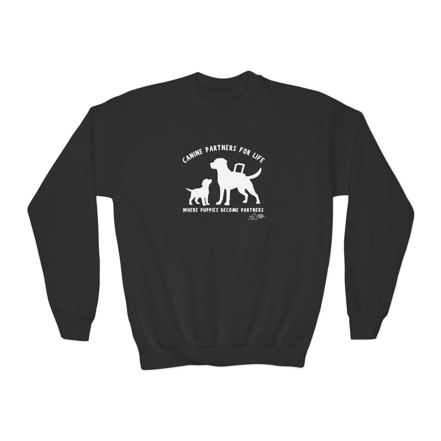 Where Puppies Become Partners Kids Gildan Crewneck Sweatshirt