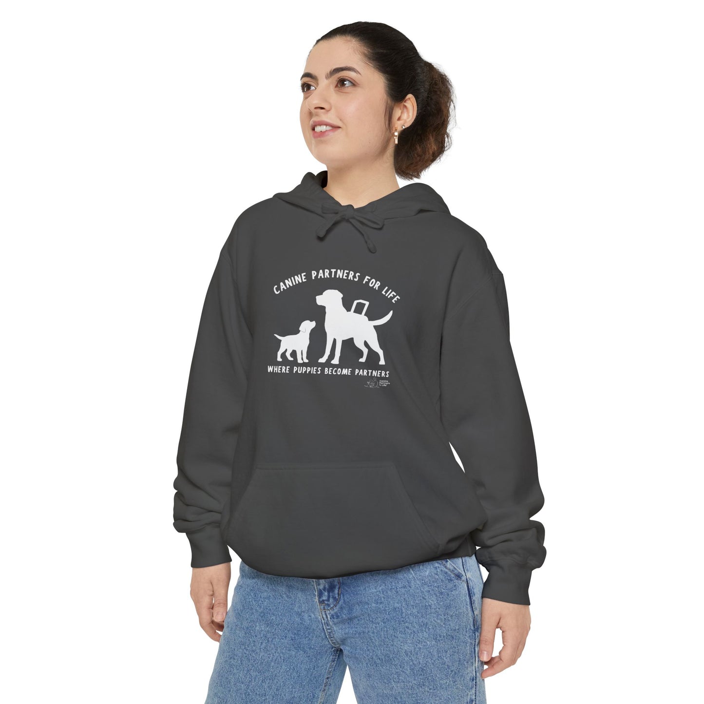Where Puppies Become Partners Unisex Comfort Colors Hooded Sweatshirt