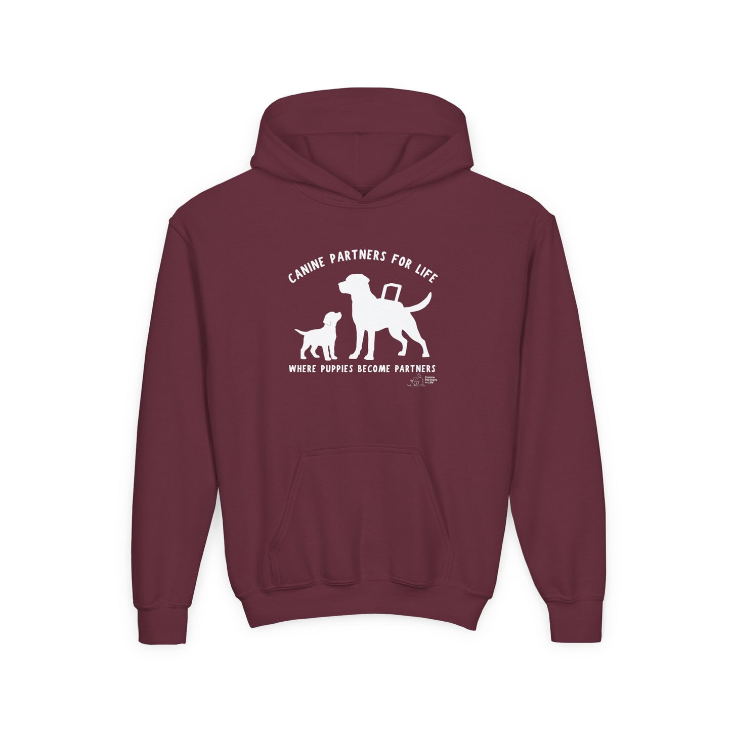 Where Puppies Become Partners Kids Gildan Hooded Sweatshirt