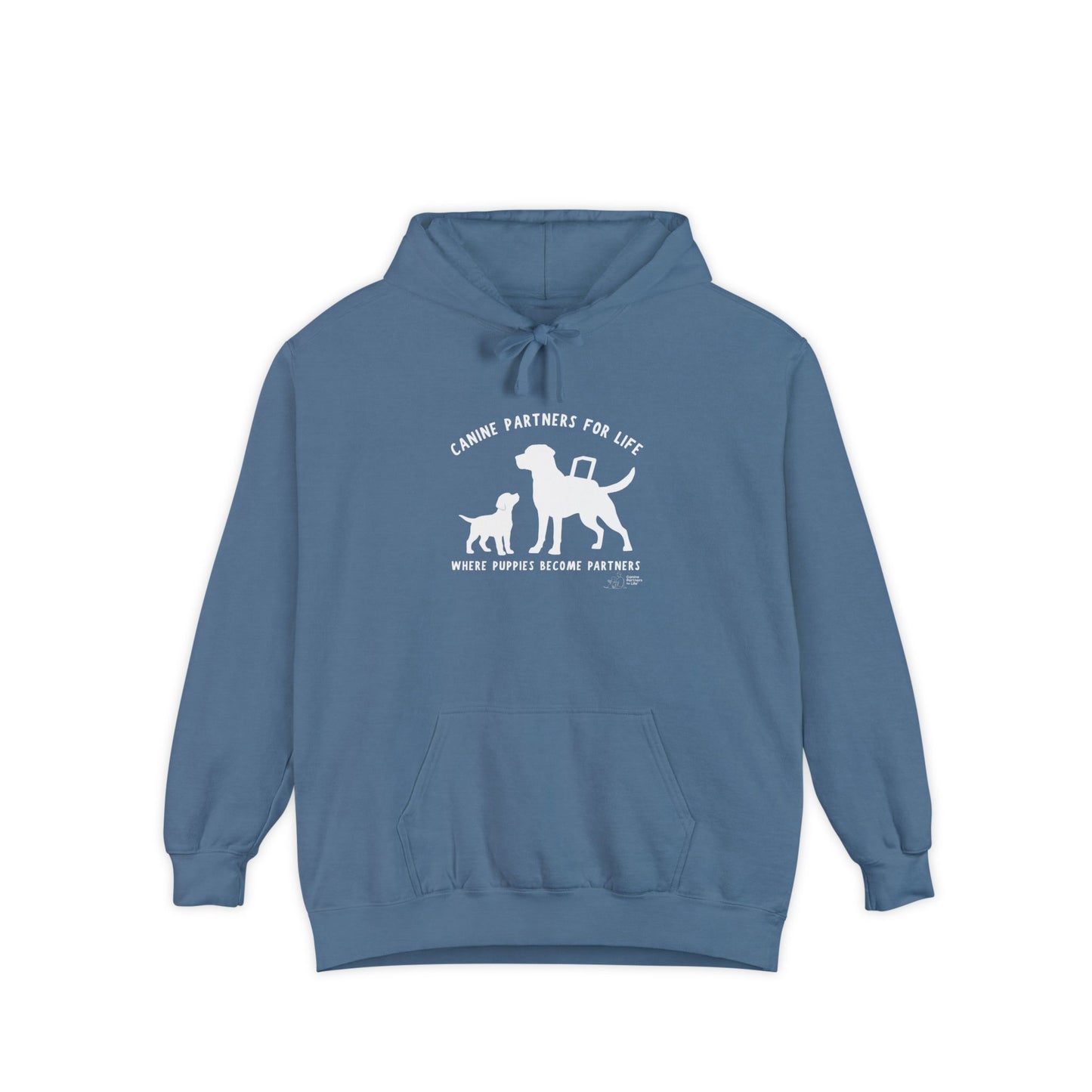 Where Puppies Become Partners Unisex Comfort Colors Hooded Sweatshirt