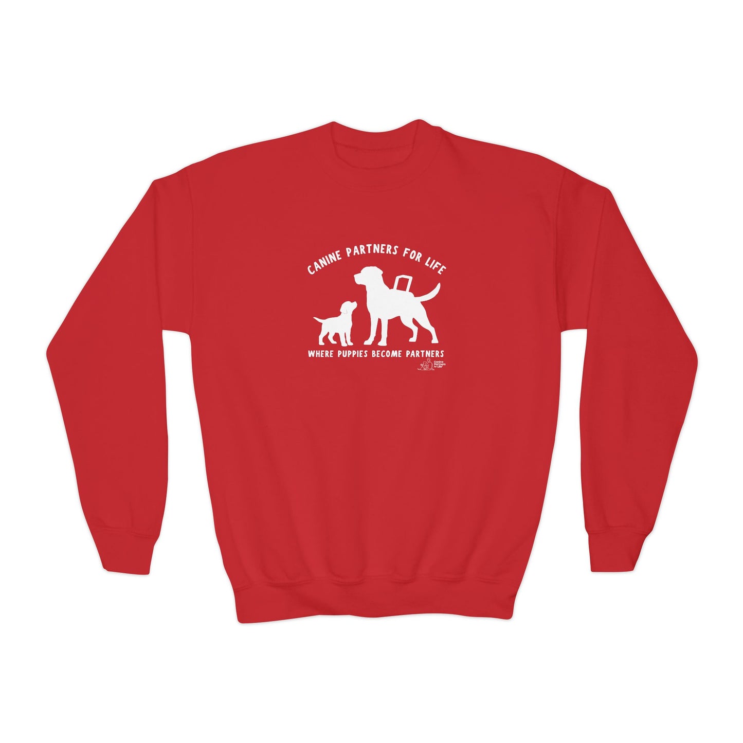 Where Puppies Become Partners Kids Gildan Crewneck Sweatshirt