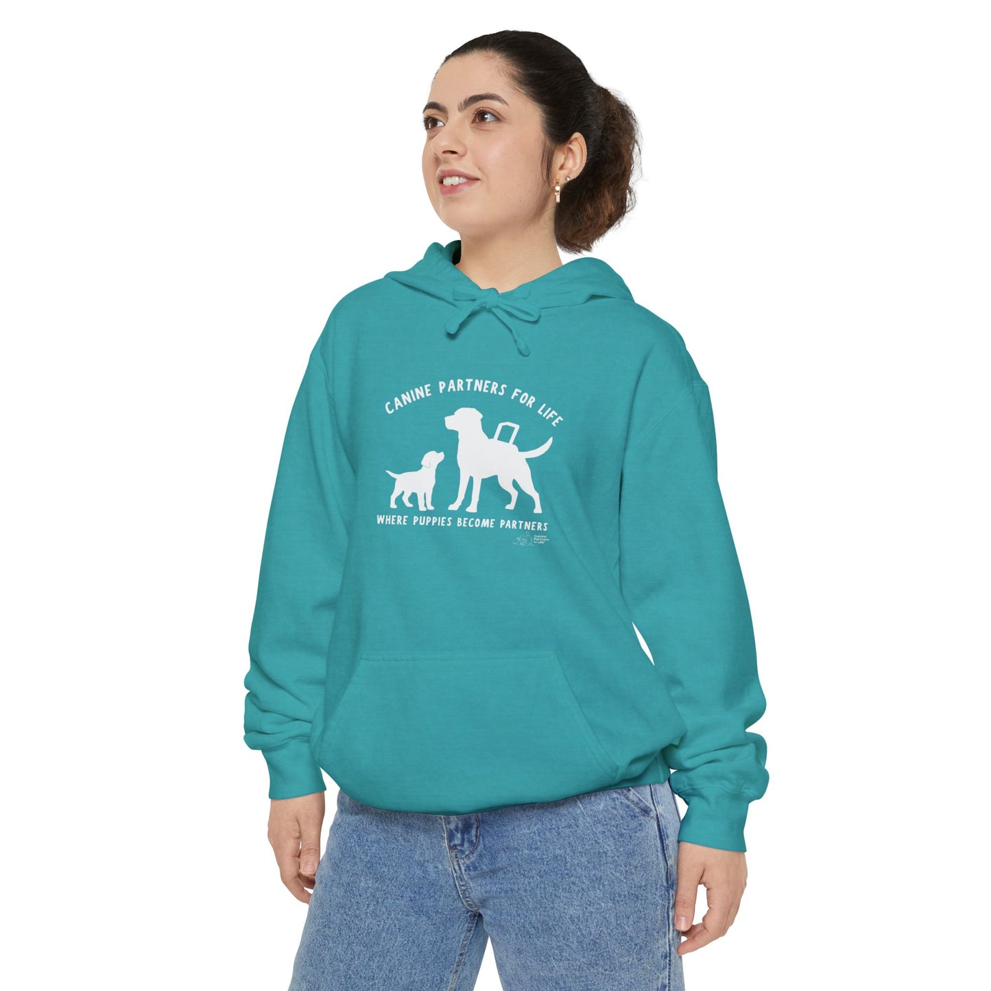 Where Puppies Become Partners Unisex Comfort Colors Hooded Sweatshirt