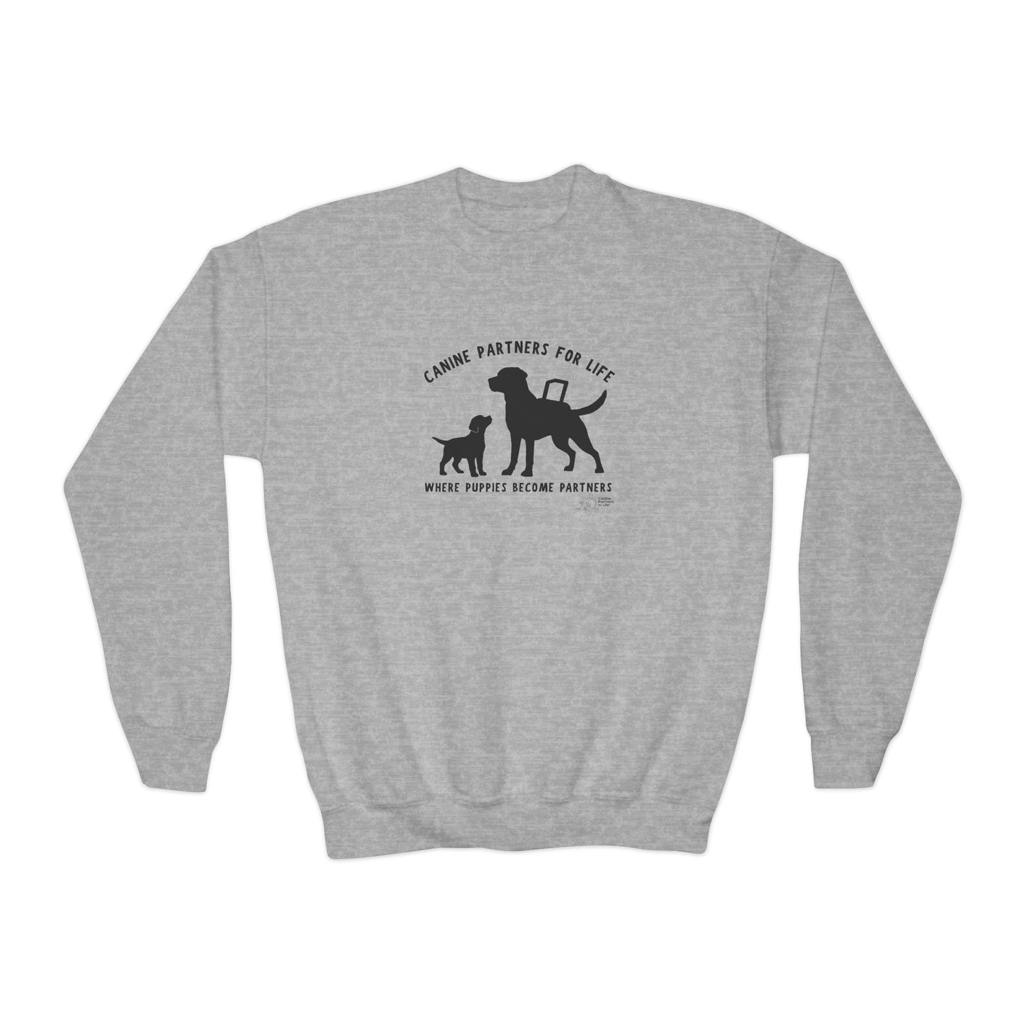 Where Puppies Become Partners Kids Gildan Crewneck Sweatshirt