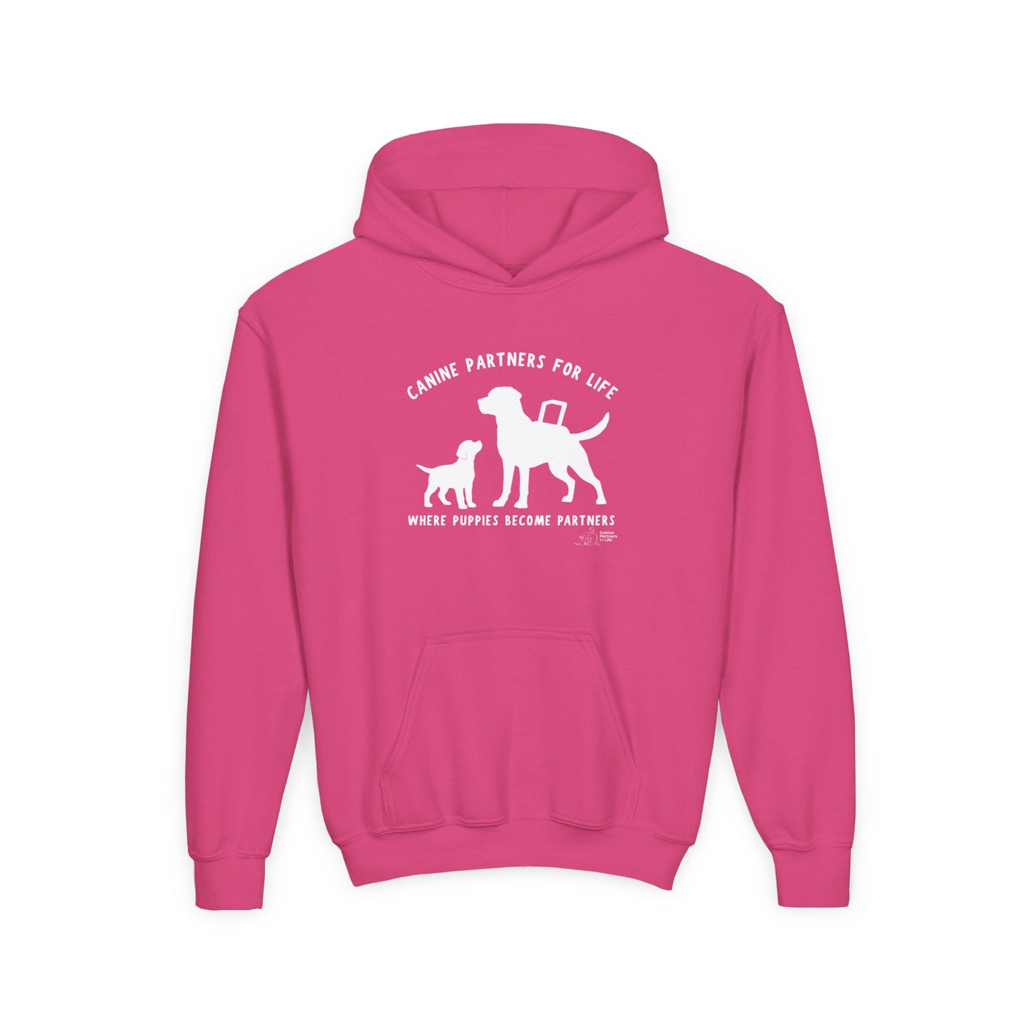 Where Puppies Become Partners Kids Gildan Hooded Sweatshirt