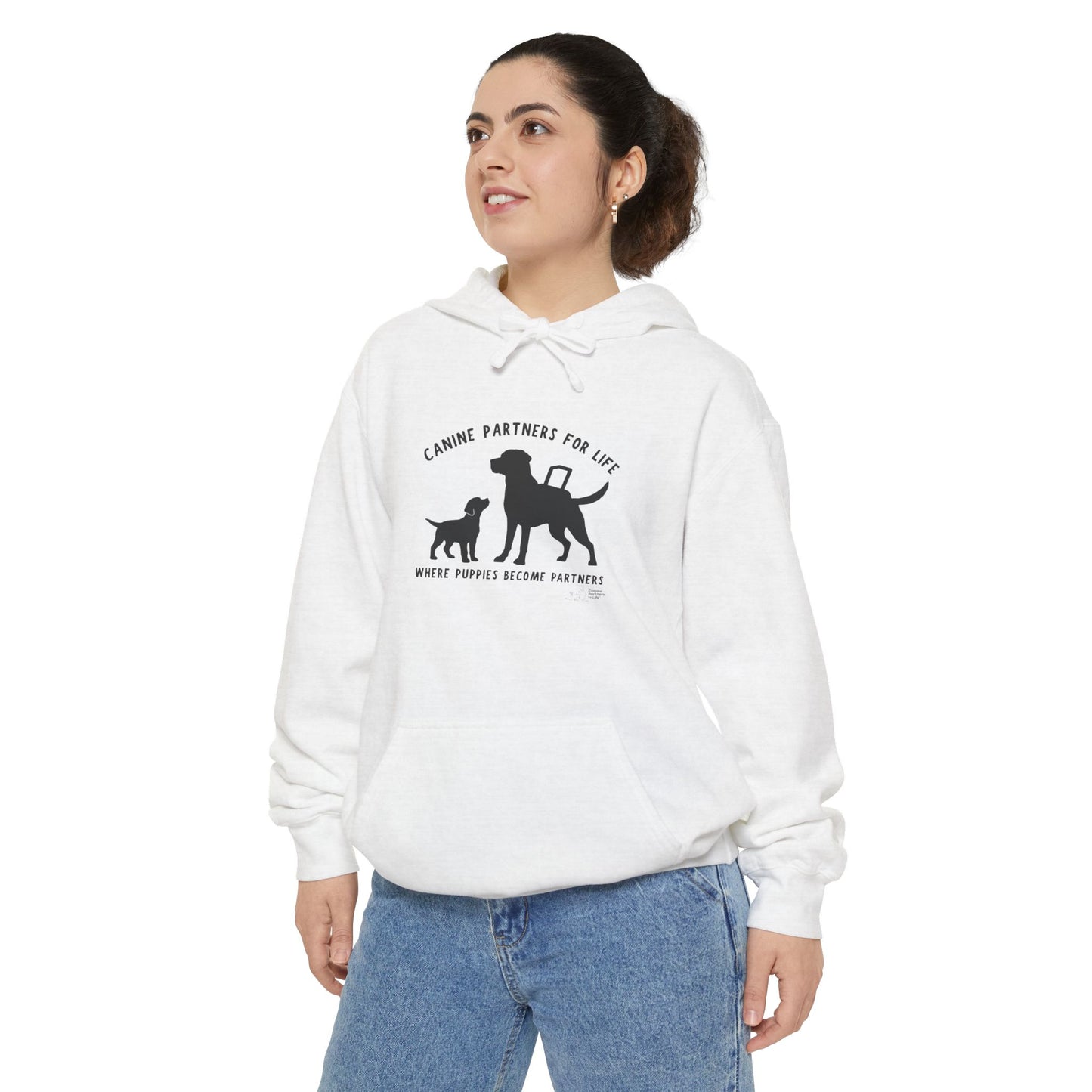 Where Puppies Become Partners Unisex Comfort Colors Hooded Sweatshirt
