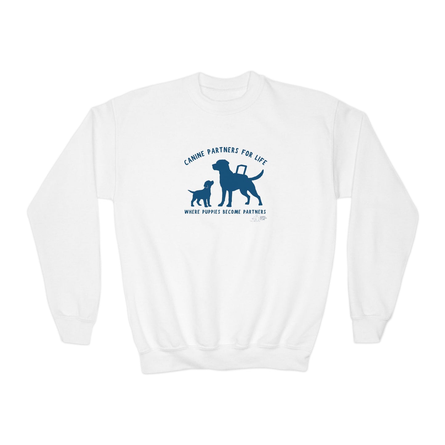 Where Puppies Become Partners Kids Gildan Crewneck Sweatshirt
