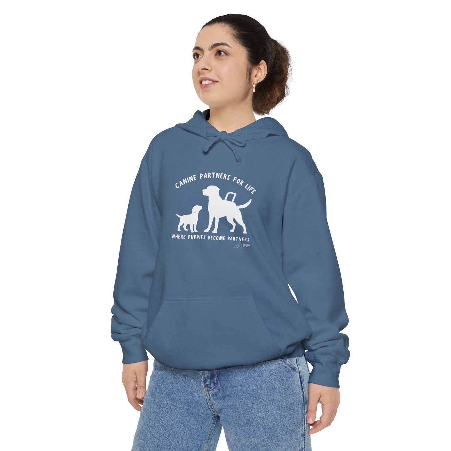 Where Puppies Become Partners Unisex Comfort Colors Hooded Sweatshirt