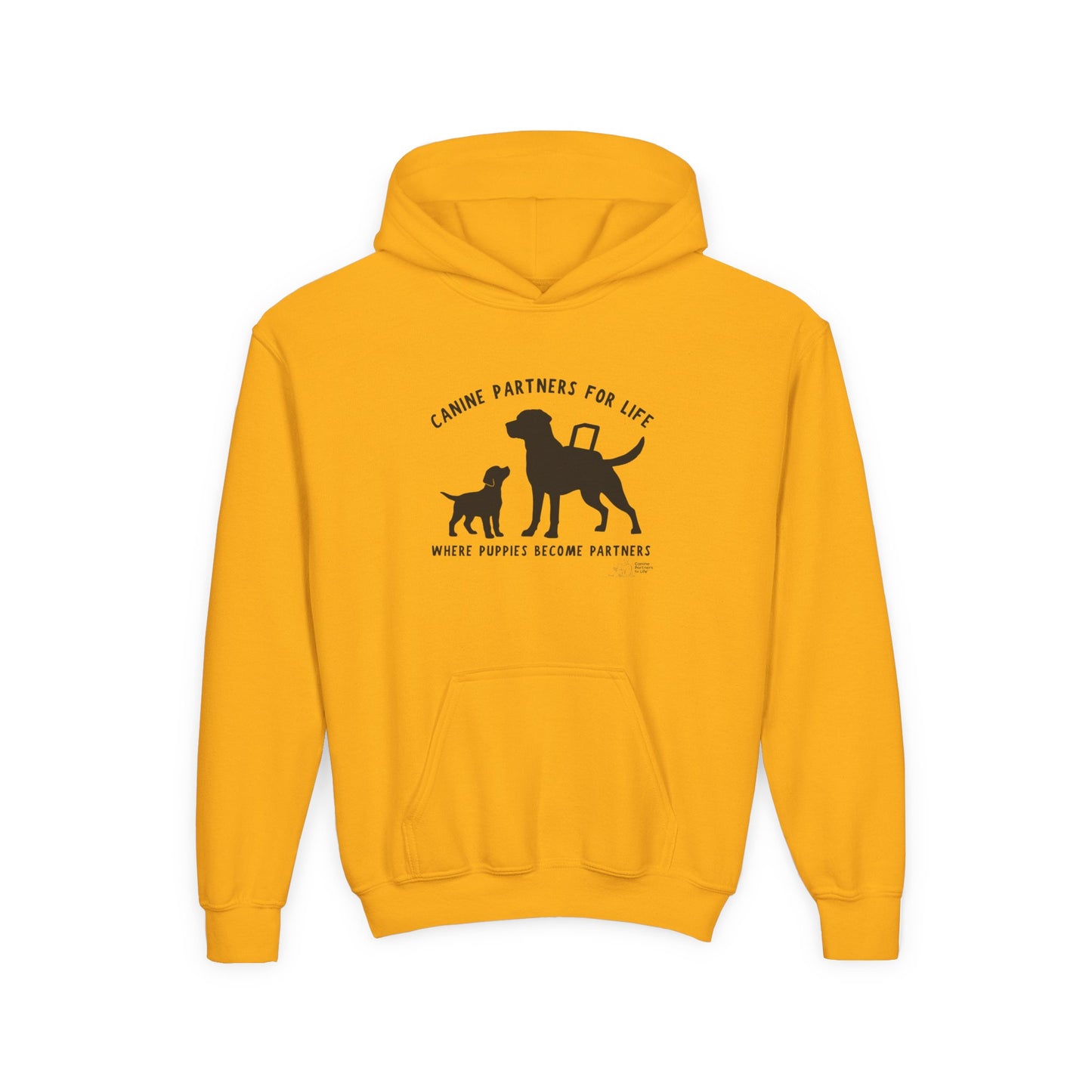 Where Puppies Become Partners Kids Gildan Hooded Sweatshirt