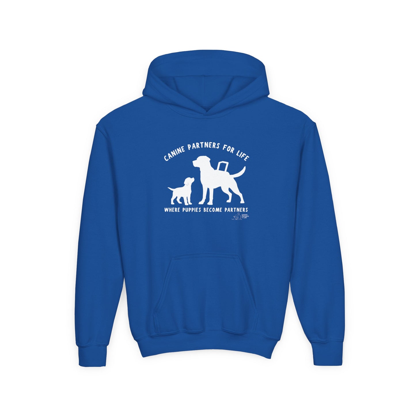Where Puppies Become Partners Kids Gildan Hooded Sweatshirt