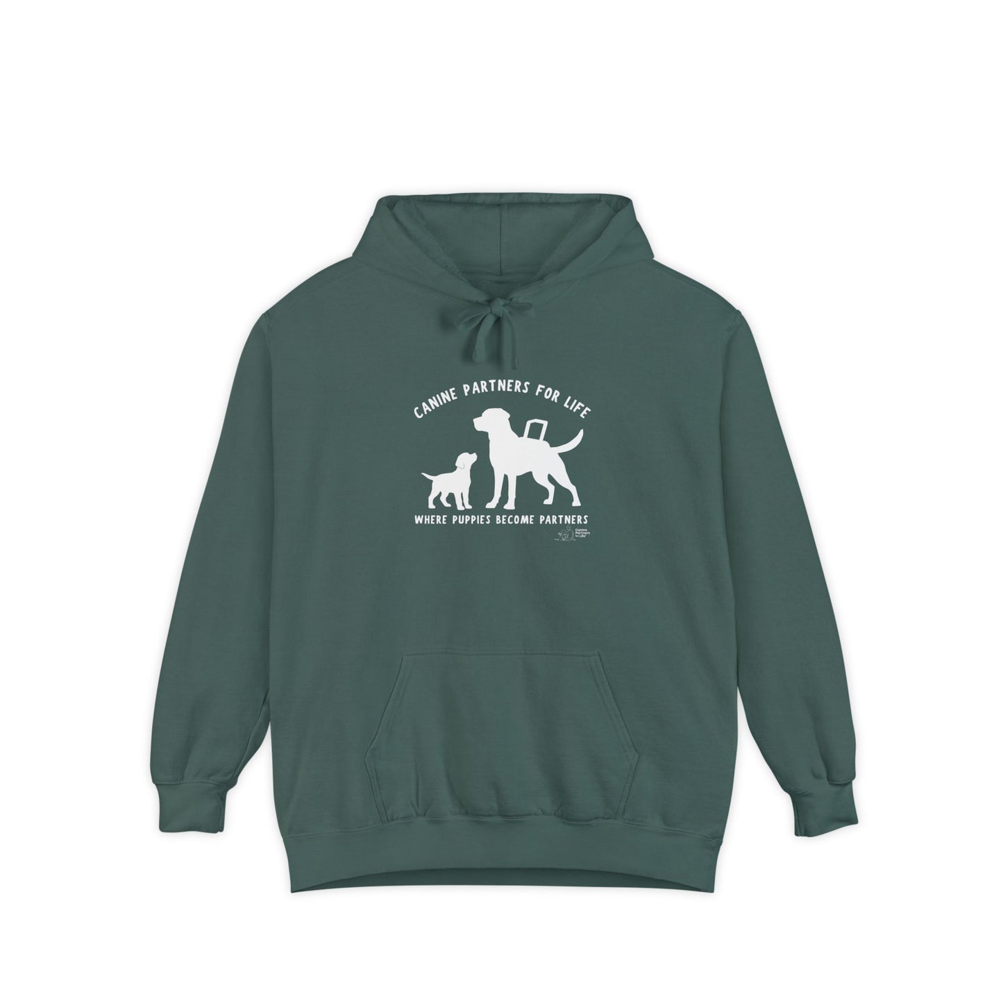 Where Puppies Become Partners Unisex Comfort Colors Hooded Sweatshirt