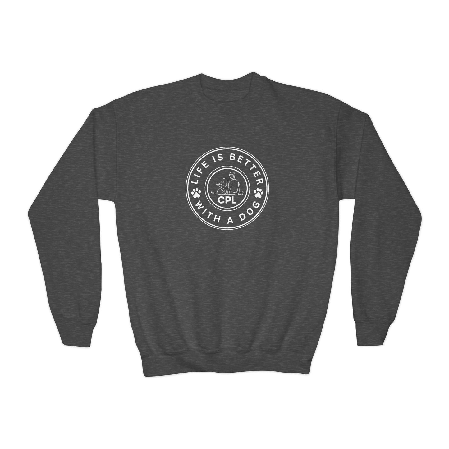Life is Better with a Dog Kids Gildan Crewneck Sweatshirt