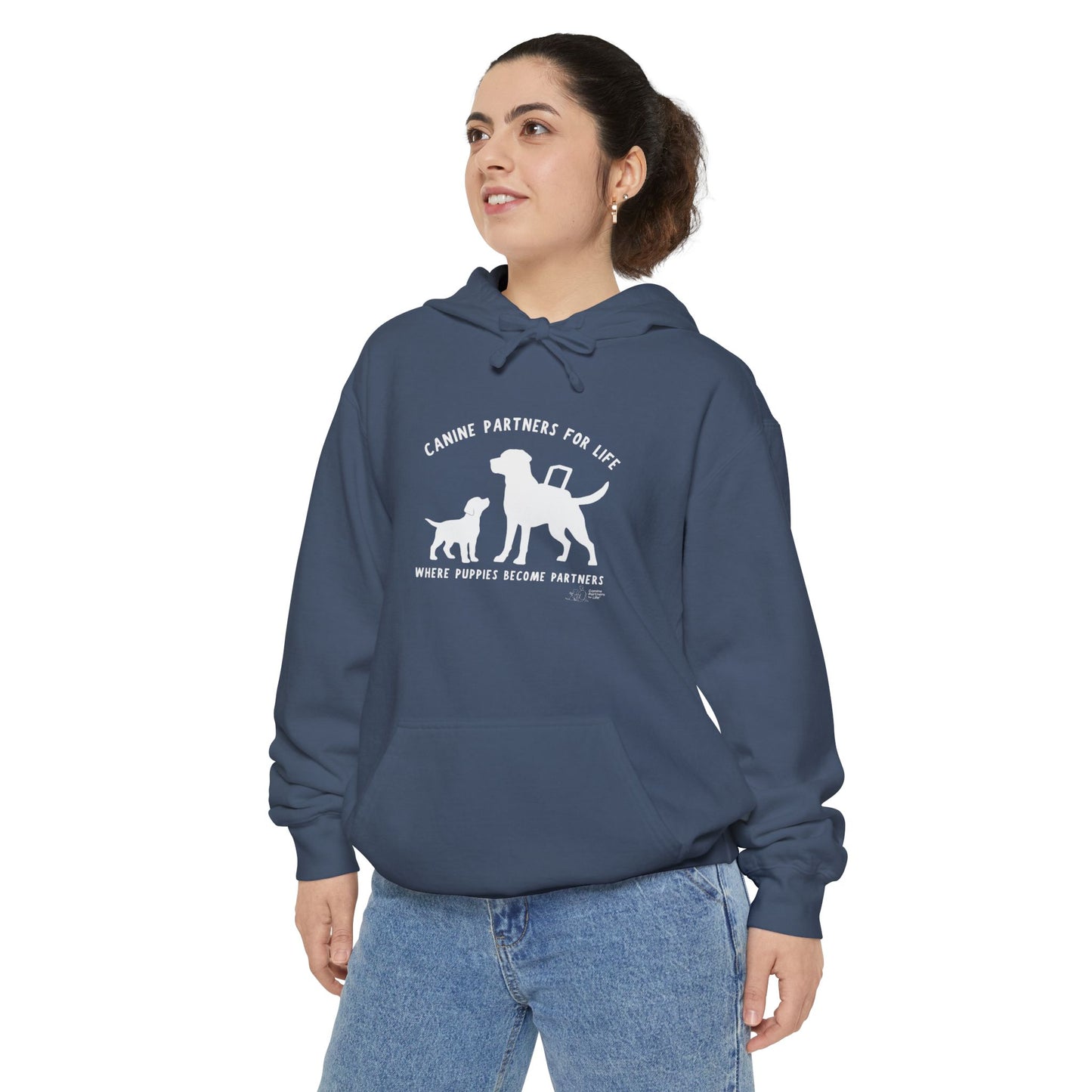 Where Puppies Become Partners Unisex Comfort Colors Hooded Sweatshirt