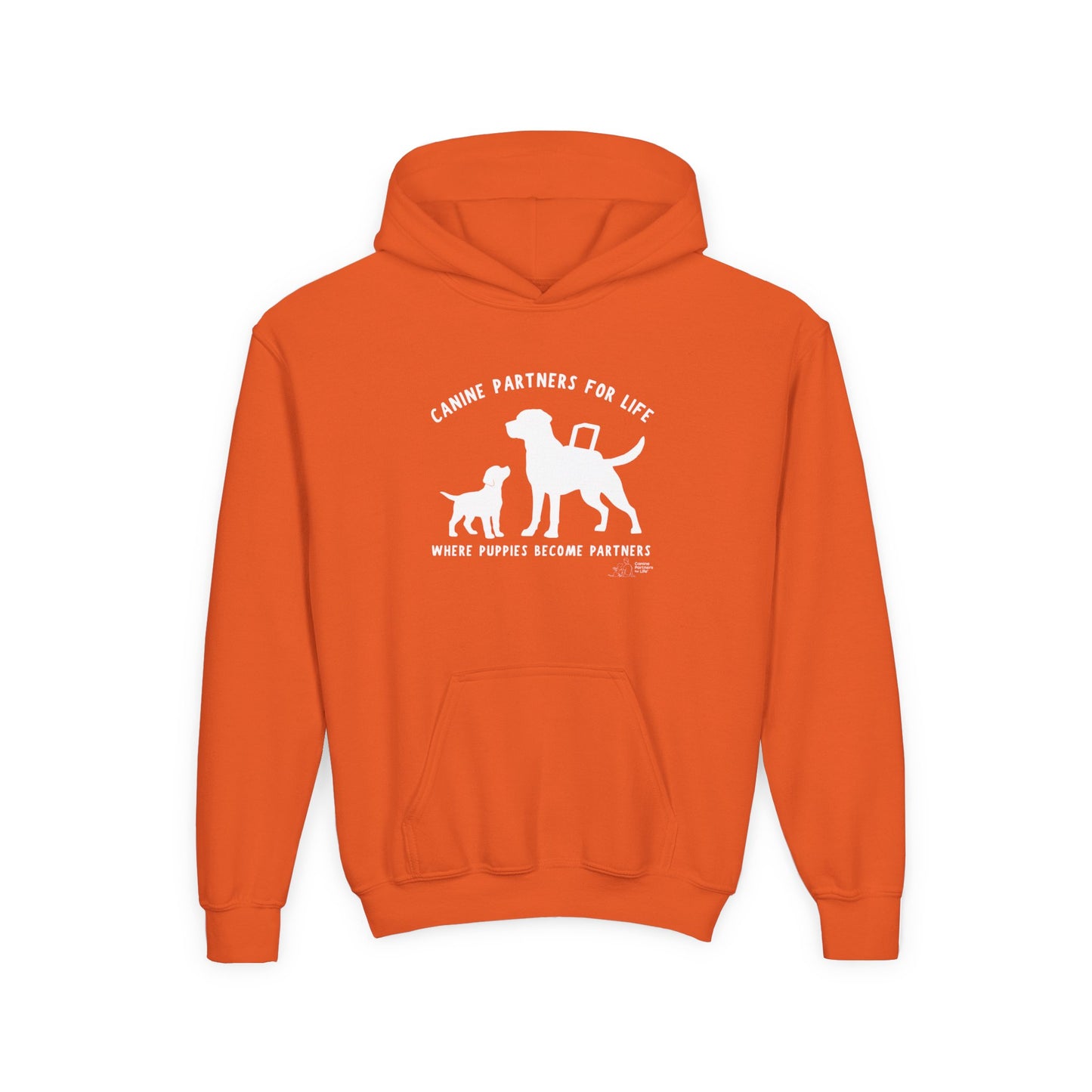 Where Puppies Become Partners Kids Gildan Hooded Sweatshirt