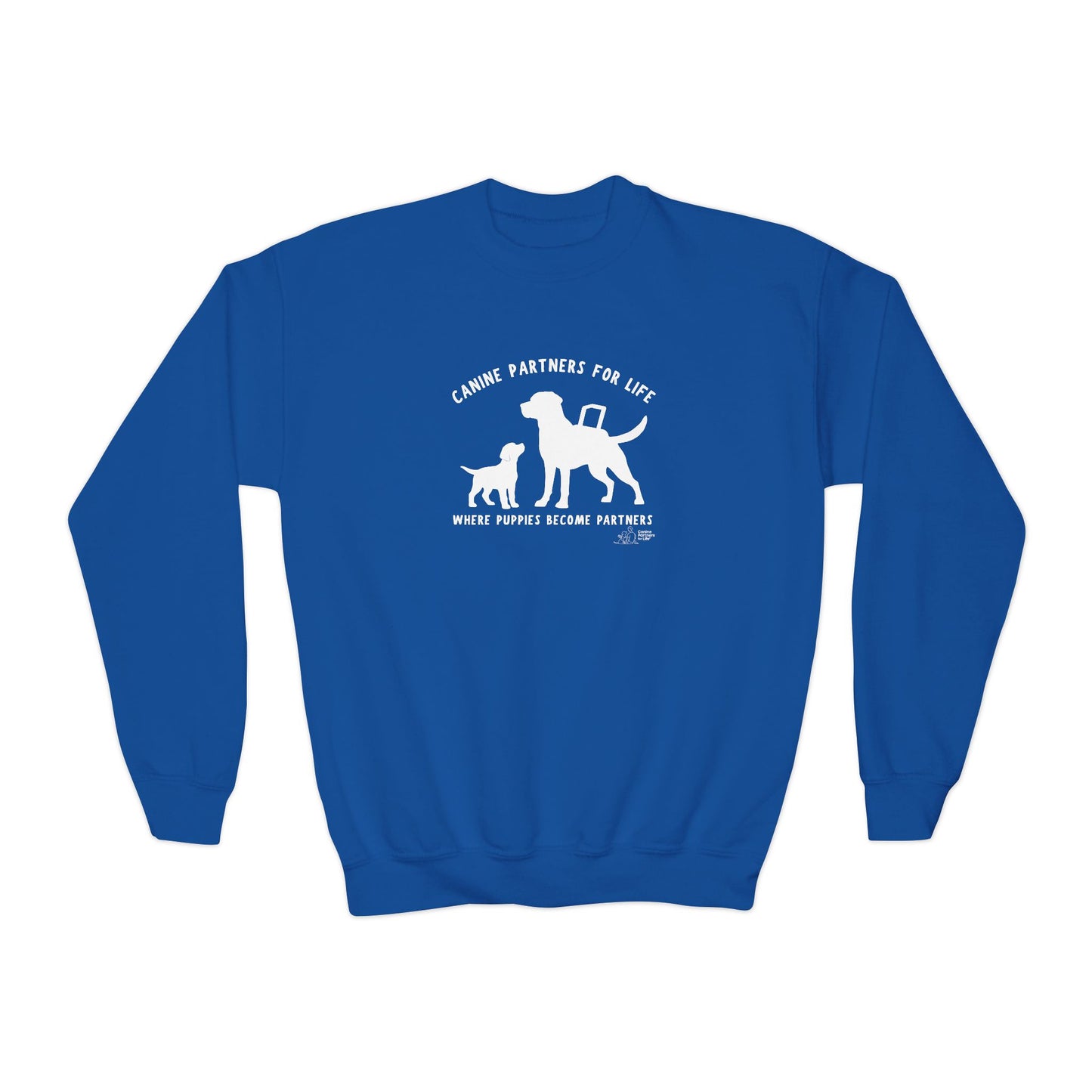 Where Puppies Become Partners Kids Gildan Crewneck Sweatshirt