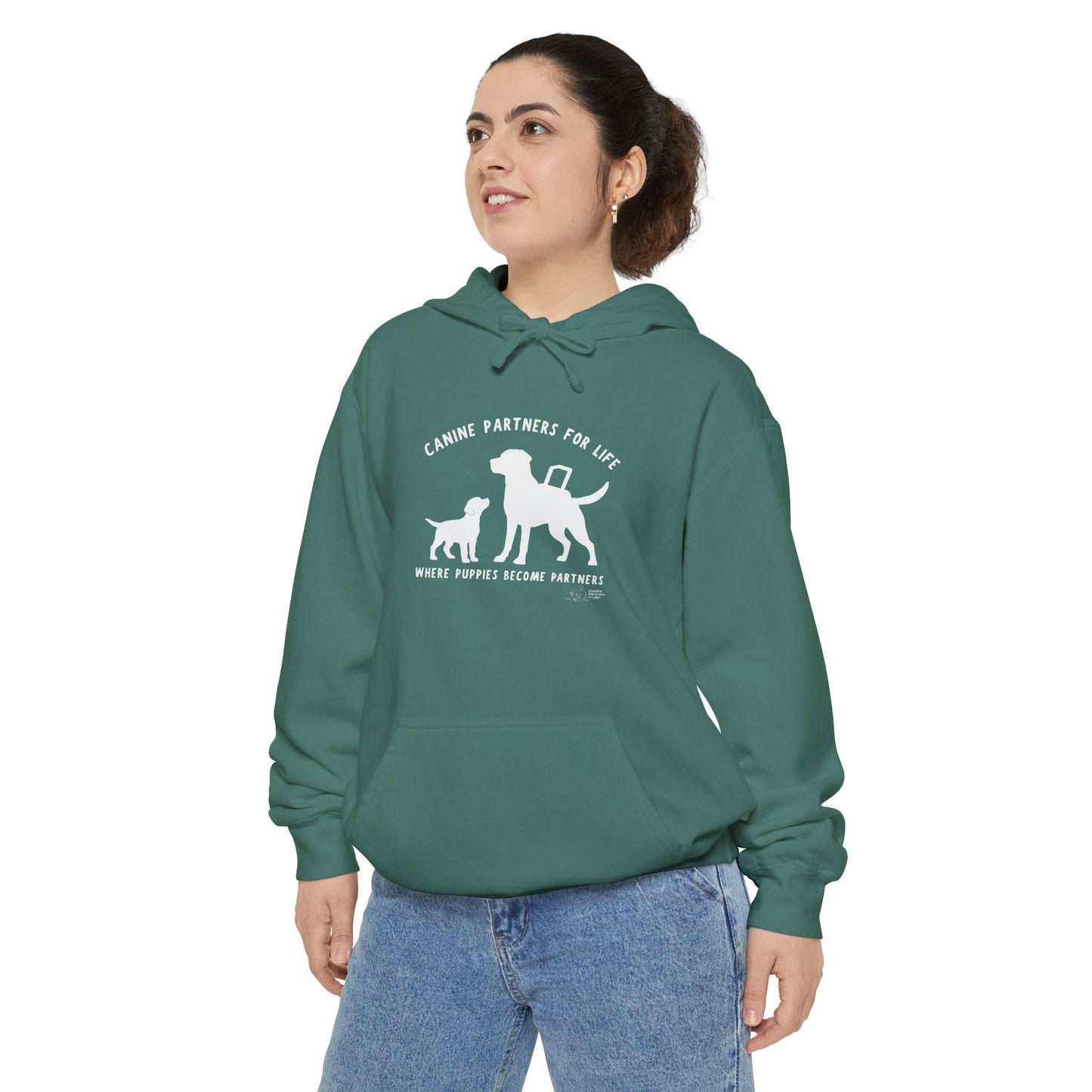 Where Puppies Become Partners Unisex Comfort Colors Hooded Sweatshirt