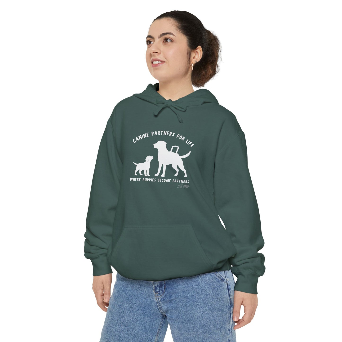 Where Puppies Become Partners Unisex Comfort Colors Hooded Sweatshirt
