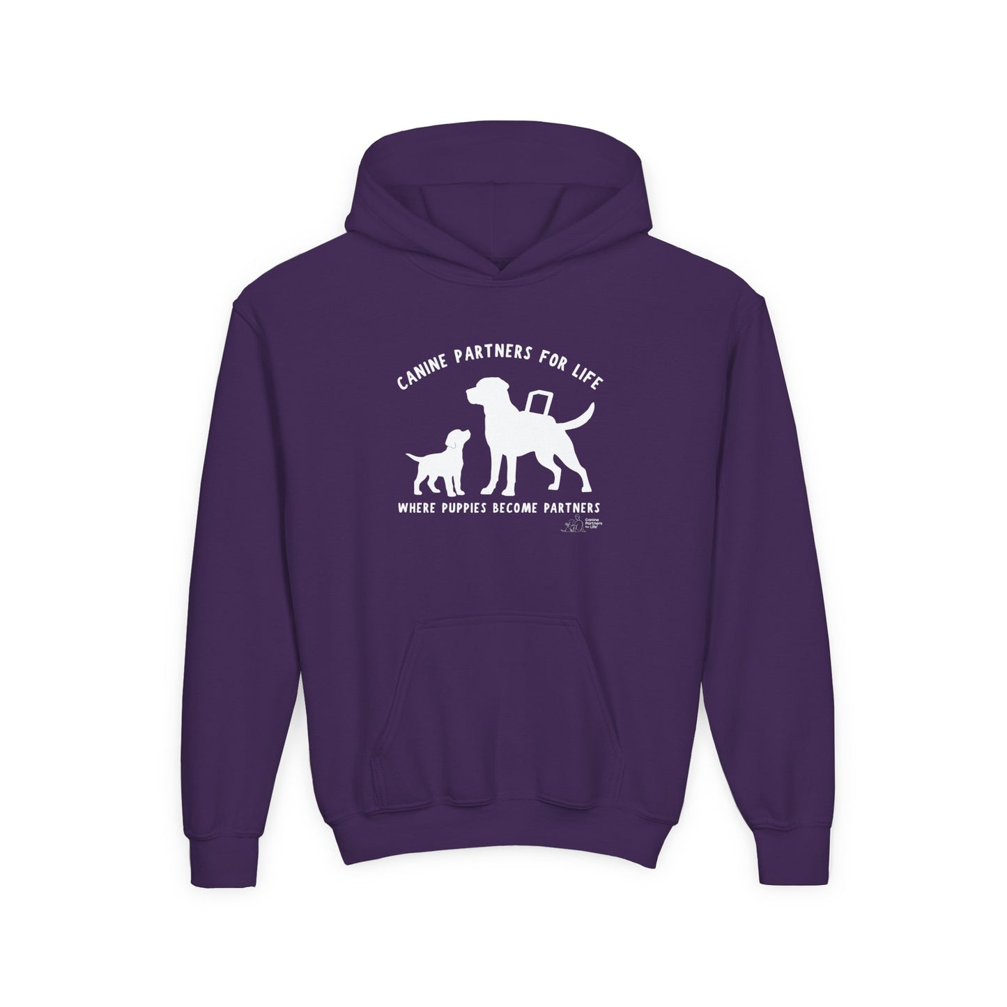 Where Puppies Become Partners Kids Gildan Hooded Sweatshirt