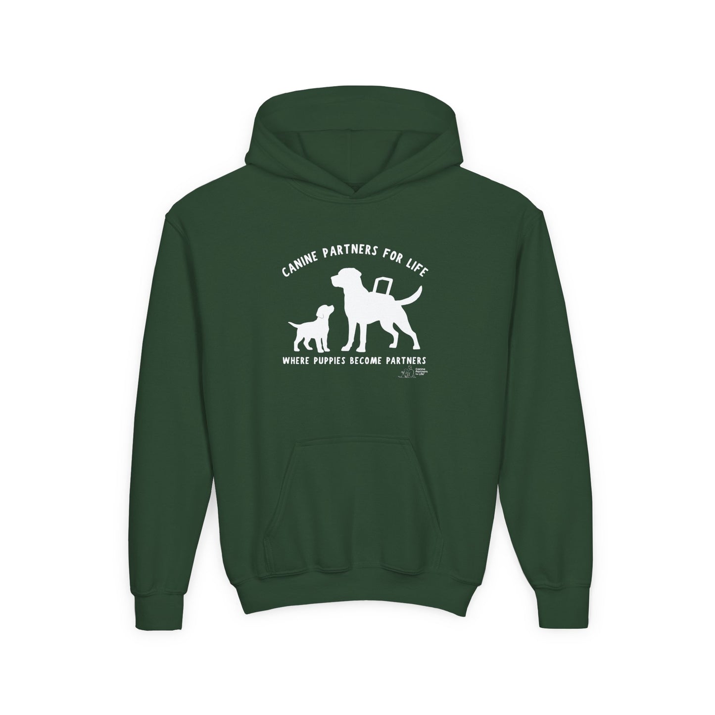 Where Puppies Become Partners Kids Gildan Hooded Sweatshirt