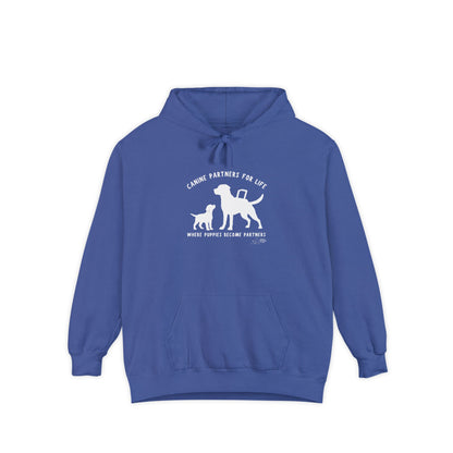 Where Puppies Become Partners Unisex Comfort Colors Hooded Sweatshirt