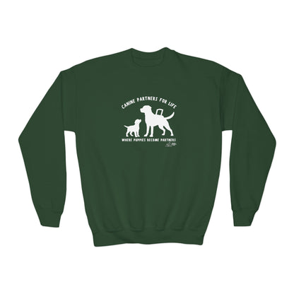 Where Puppies Become Partners Kids Gildan Crewneck Sweatshirt