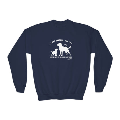 Where Puppies Become Partners Kids Gildan Crewneck Sweatshirt