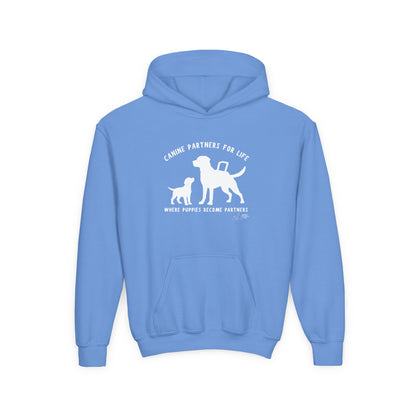 Where Puppies Become Partners Kids Gildan Hooded Sweatshirt
