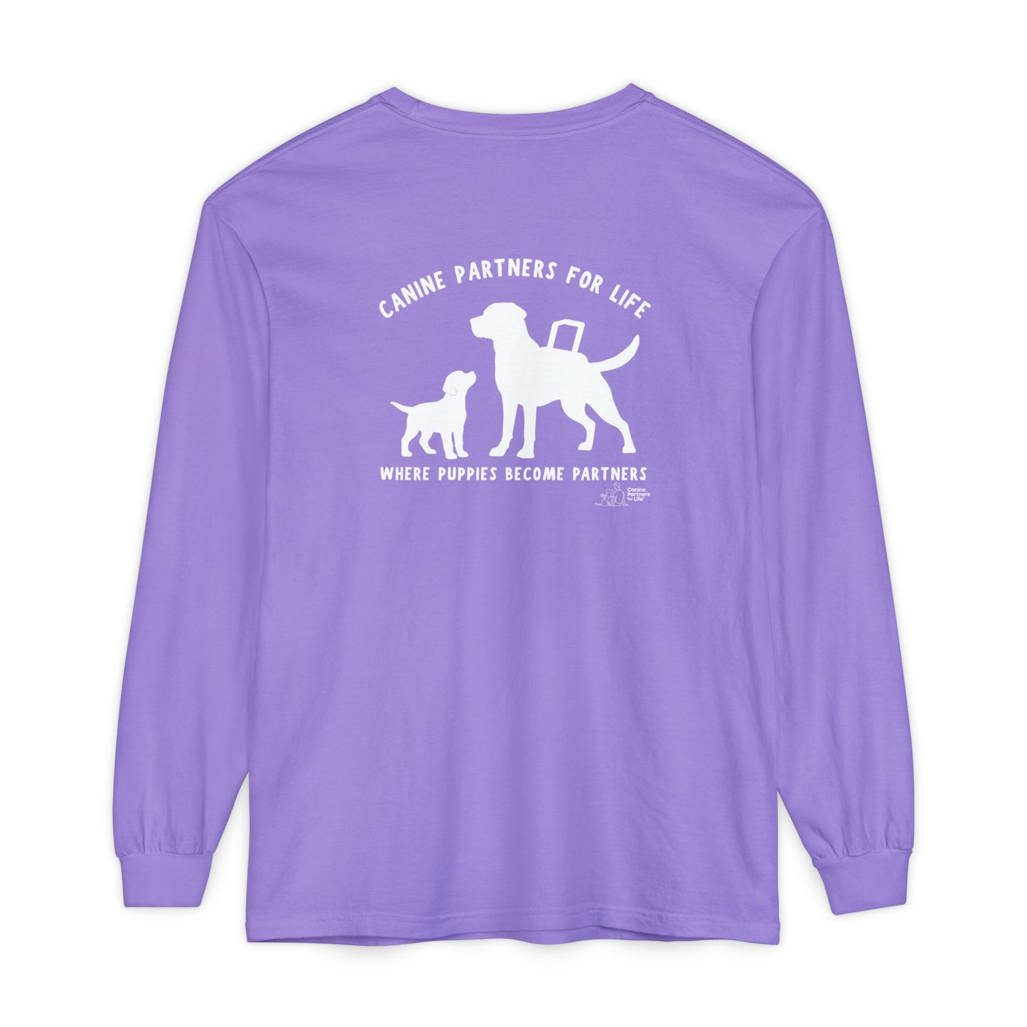 Where Puppies Become Partners Unisex Comfort Colors Long Sleeve