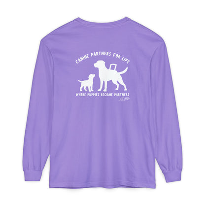 Where Puppies Become Partners Unisex Comfort Colors Long Sleeve