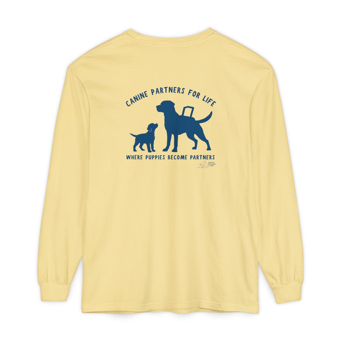 Where Puppies Become Partners Unisex Comfort Colors Long Sleeve
