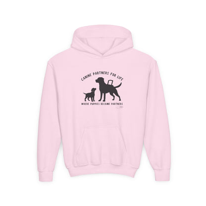 Where Puppies Become Partners Kids Gildan Hooded Sweatshirt