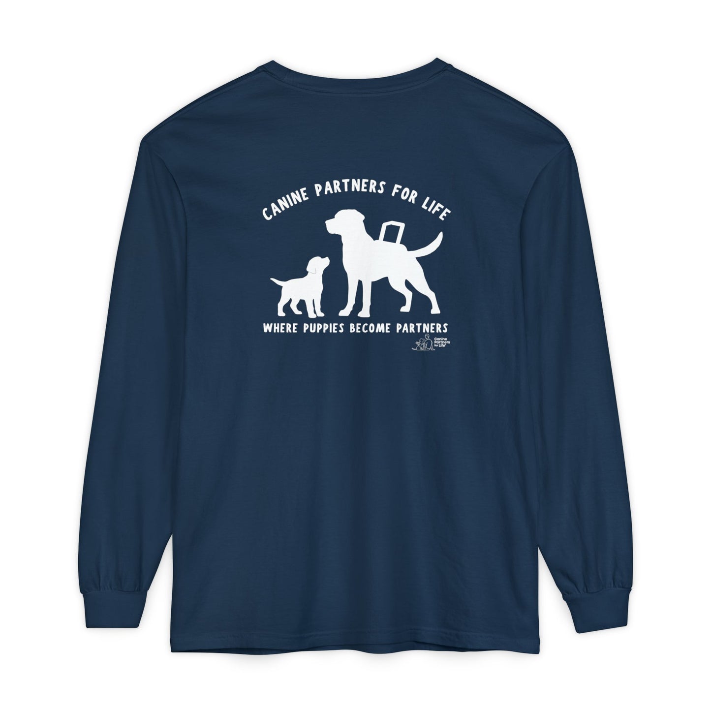 Where Puppies Become Partners Unisex Comfort Colors Long Sleeve