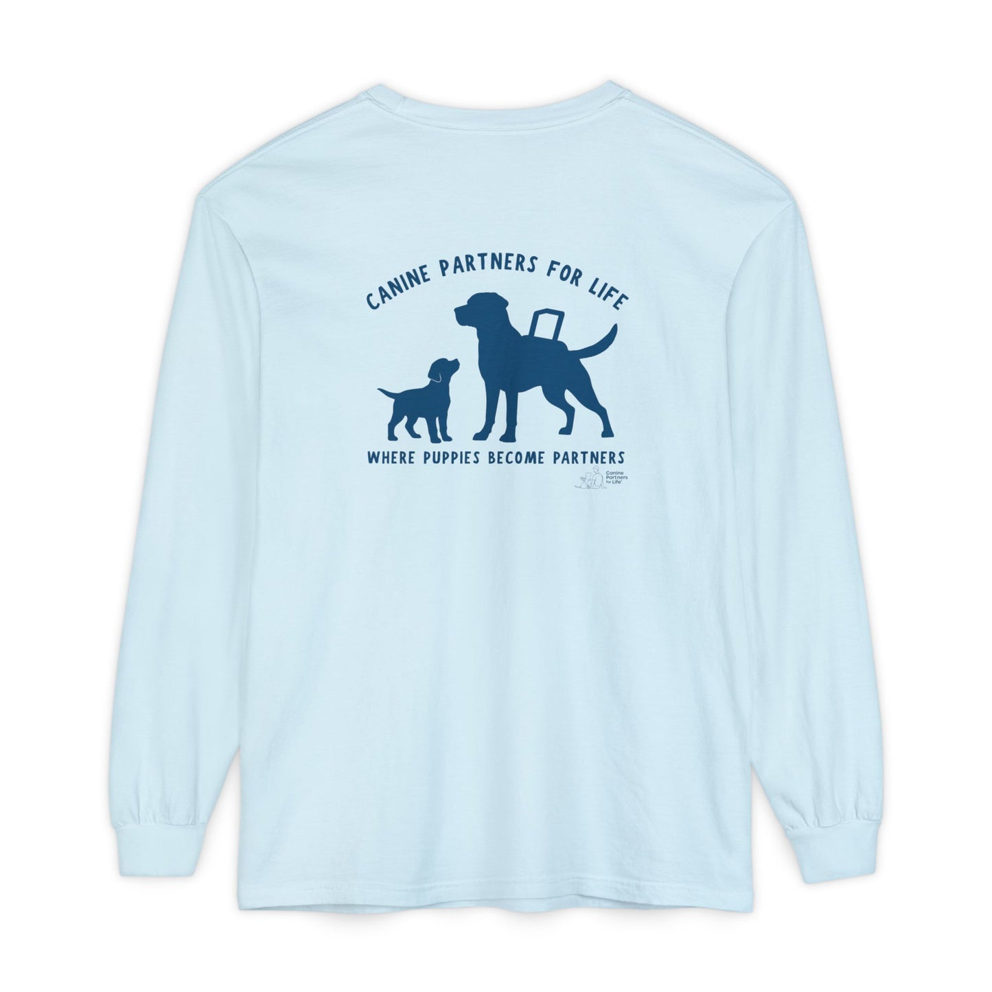 Where Puppies Become Partners Unisex Comfort Colors Long Sleeve