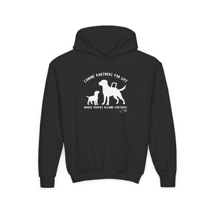 Where Puppies Become Partners Kids Gildan Hooded Sweatshirt