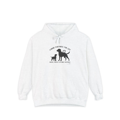 Where Puppies Become Partners Unisex Comfort Colors Hooded Sweatshirt