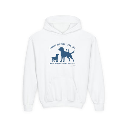 Where Puppies Become Partners Kids Gildan Hooded Sweatshirt