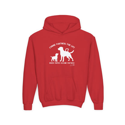 Where Puppies Become Partners Kids Gildan Hooded Sweatshirt