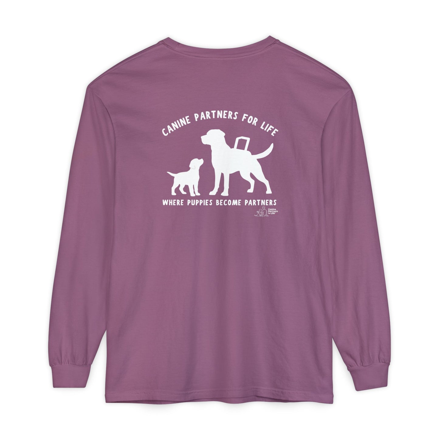 Where Puppies Become Partners Unisex Comfort Colors Long Sleeve