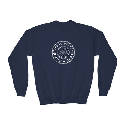 Life is Better with a Dog Kids Gildan Crewneck Sweatshirt