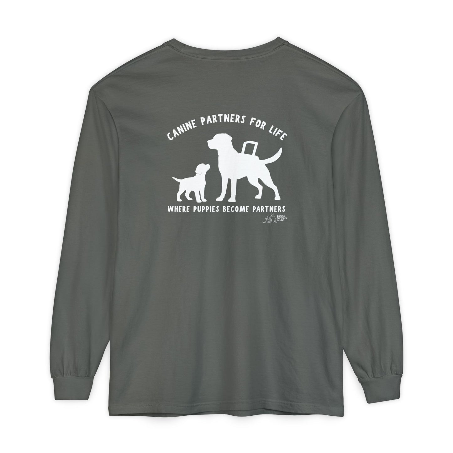 Where Puppies Become Partners Unisex Comfort Colors Long Sleeve