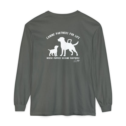 Where Puppies Become Partners Unisex Comfort Colors Long Sleeve